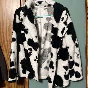 Cow Print Fuzzy Jacket